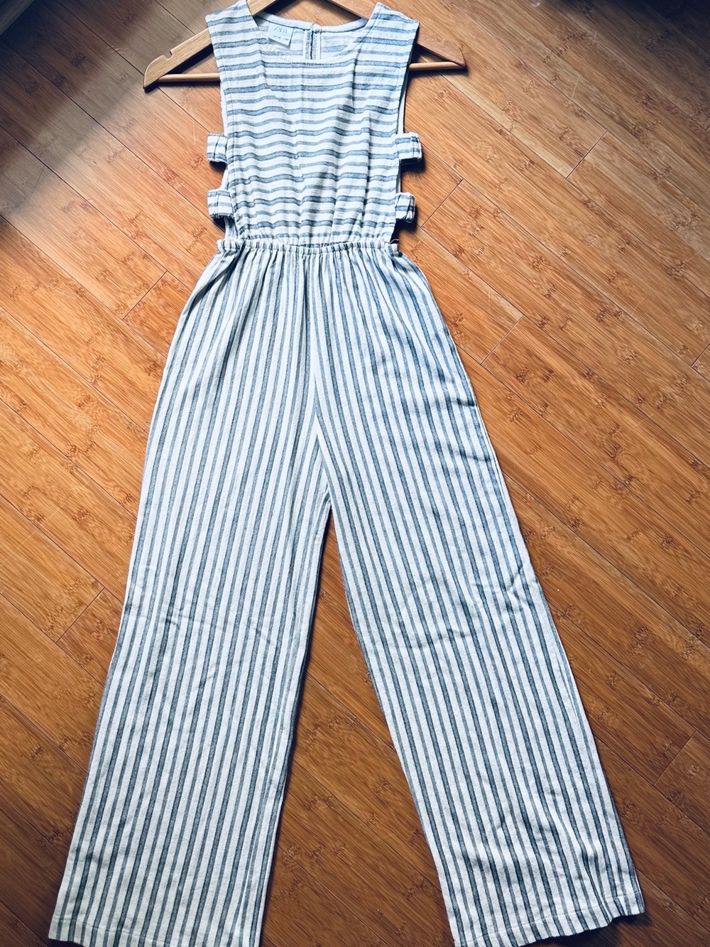 Zara Striped Sleeveless romper in Light Blue and White